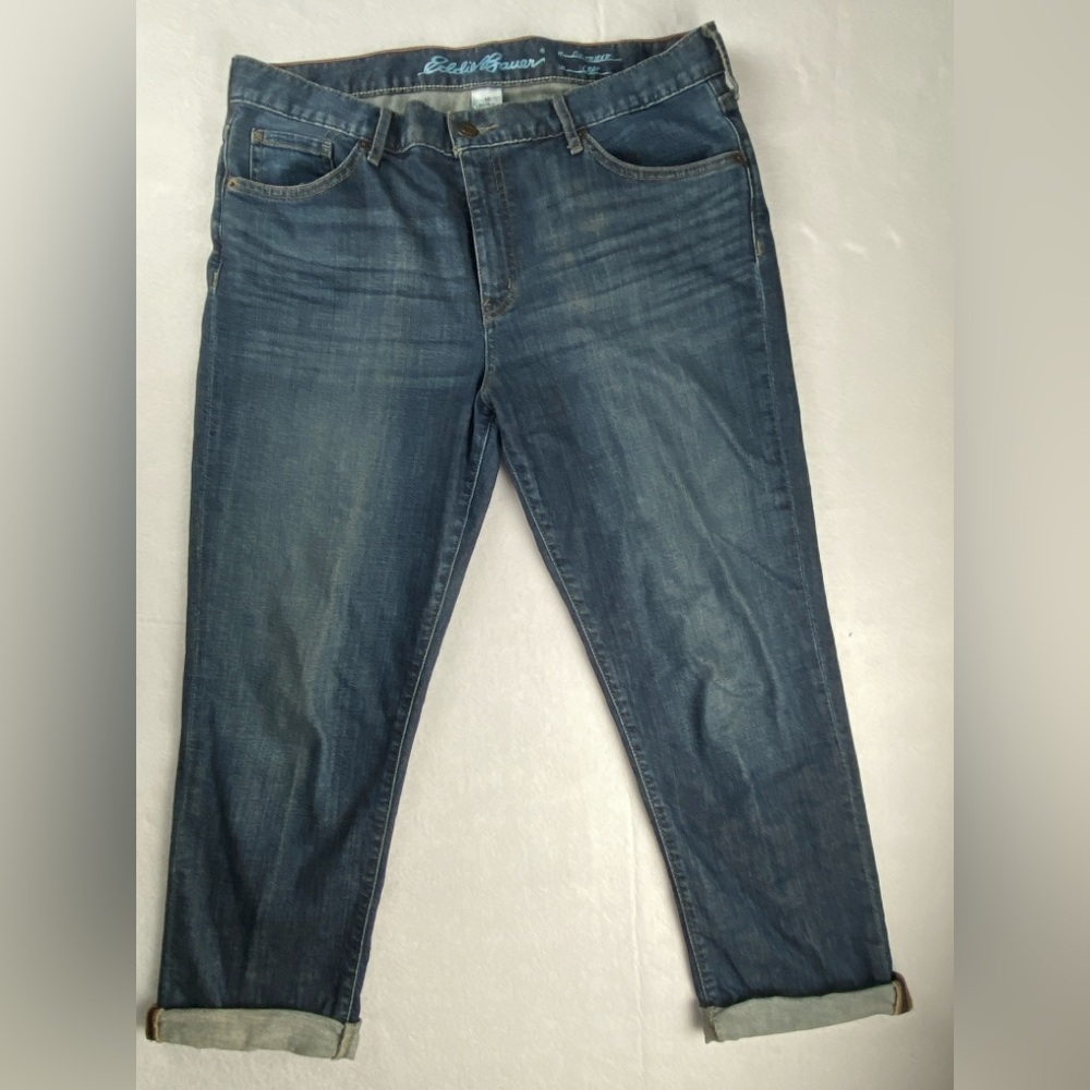 Eddie Bauer Womens Boyfriend Crop High Rise Dark Wash Jeans Size 10